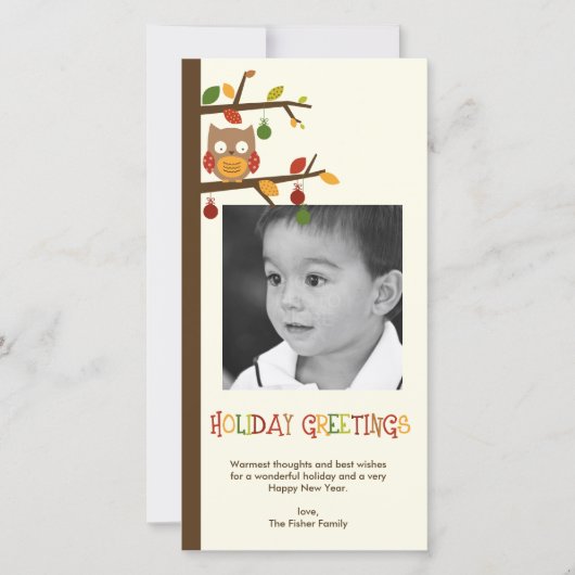 クリスマスフクロウホリデーフォトカード シーズンカード (正面)