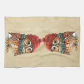 クリスマスフクロウ冬の水彩おもしろい動物 キッチンタオル (横)