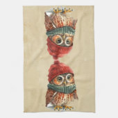 クリスマスフクロウ冬の水彩おもしろい動物 キッチンタオル (縦)
