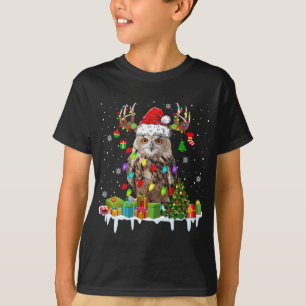 クリスマスフクロウ可愛いクリスマスライトトトインディアサンタ Tシャツ