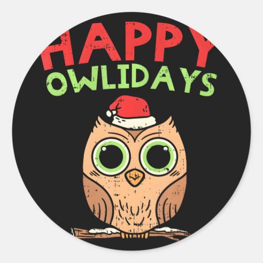 クリスマスフクロウ幸せオウリデイズ鳥の恋人の女の子 ラウンドシール (正面)