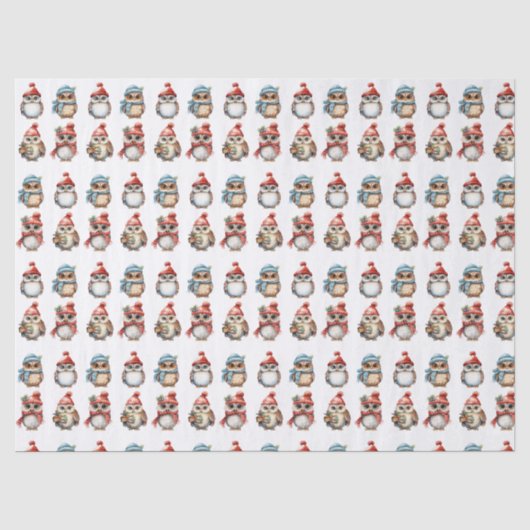 クリスマスフクロウ赤い帽子のパターン 薄葉紙 (正面)