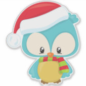 クリスマスフクロウ，かわいいフクロウ，サンタハット，スカーフ，クリスマス シール (正面)