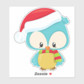 クリスマスフクロウ，かわいいフクロウ，サンタハット，スカーフ，クリスマス シール (シート)