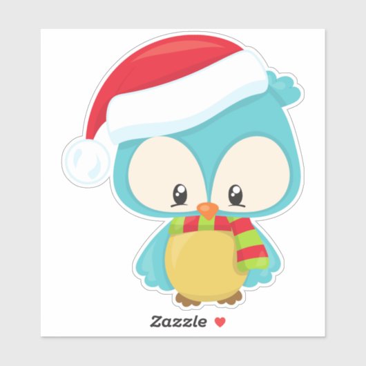 クリスマスフクロウ，かわいいフクロウ，サンタハット，スカーフ，クリスマス シール (シート)