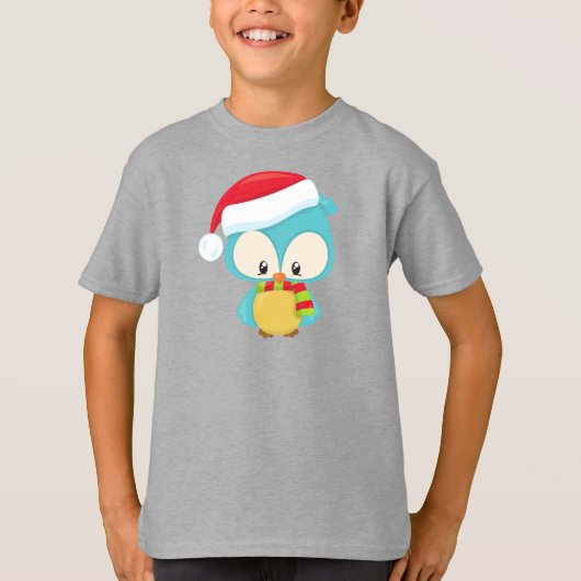 クリスマスフクロウ,かわいいフクロウ,サンタハット,スカーフ,クリスマス Tシャツ (正面)