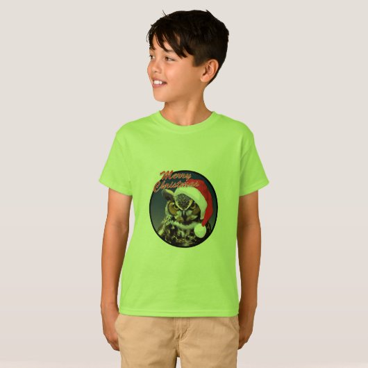 クリスマスフクロウ – キッズベーシックTシャツ Tシャツ (正面フル)