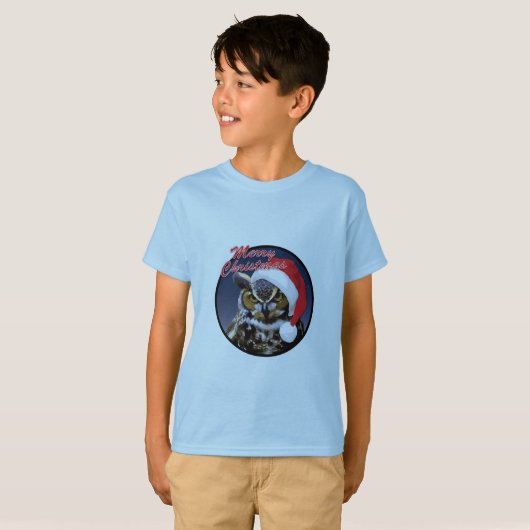 クリスマスフクロウ – キッズベーシックTシャツ Tシャツ (正面フル)