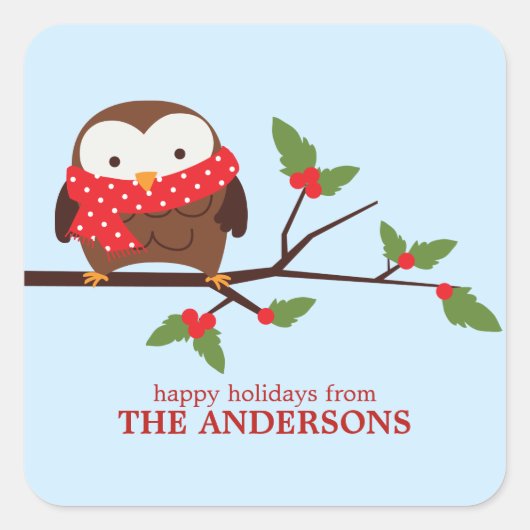 クリスマスフクロウ スクエアシール (正面)