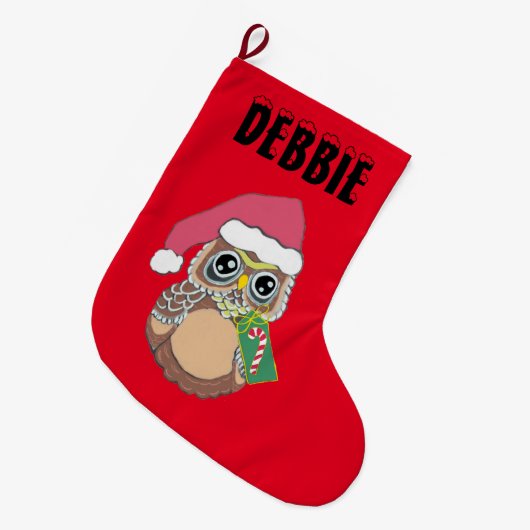 クリスマスフクロウ ラージクリスマスストッキング (正面 (吊り時))