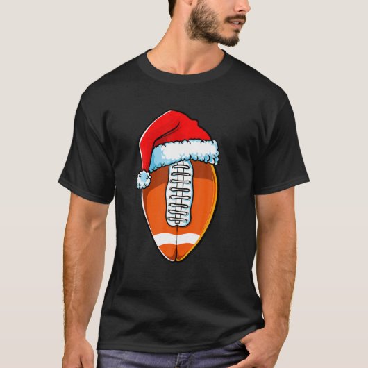 クリスマスフットボールおもしろいサンタ・ハット・ボールの男性の女性 Tシャツ (正面)