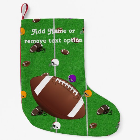 クリスマスフットボールとヘルメットの模様 スモールクリスマスストッキング (正面)