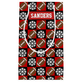 クリスマスフットボール選手名前をカスタムするレッド&ブラック スモールペーパーバッグ