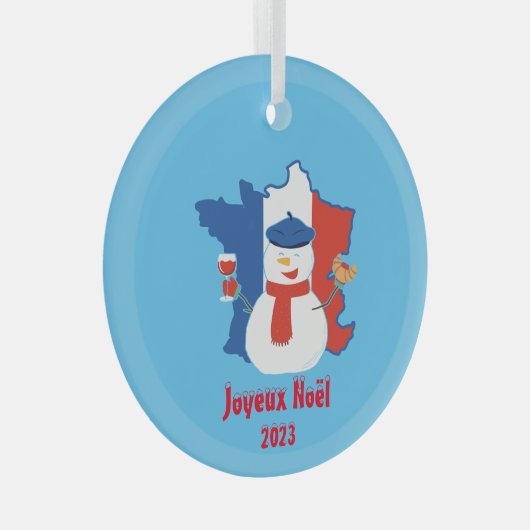 クリスマスフフランスのラグ雪だるま ガラスオーナメント (正面右)