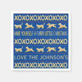 クリスマスフューリー海軍と金ゴールド スタンダードカクテルナプキン