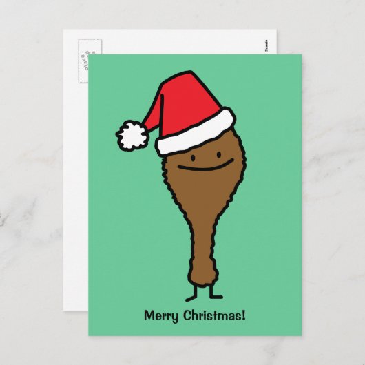 クリスマスフライドチキンレッグサンタハットのドラムスティック シーズンポストカード (正面/裏面)