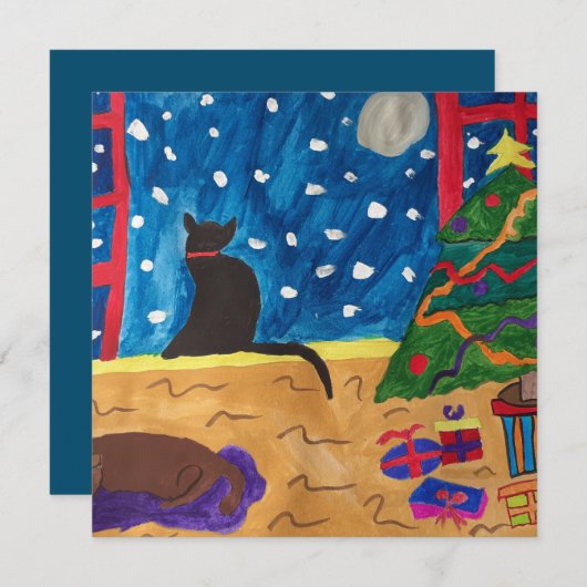 クリスマスフラットクリスマスカードを待っている (正面/裏面)