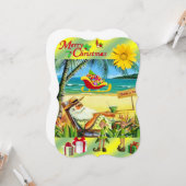 クリスマスフラットグリーティングカードサマービーチサンタ カード (正面/裏面インサイチュ)