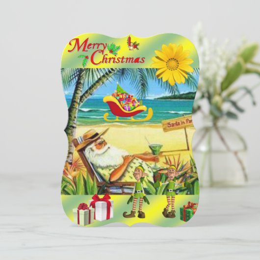 クリスマスフラットグリーティングカードサマービーチサンタ カード (スタンド正面)