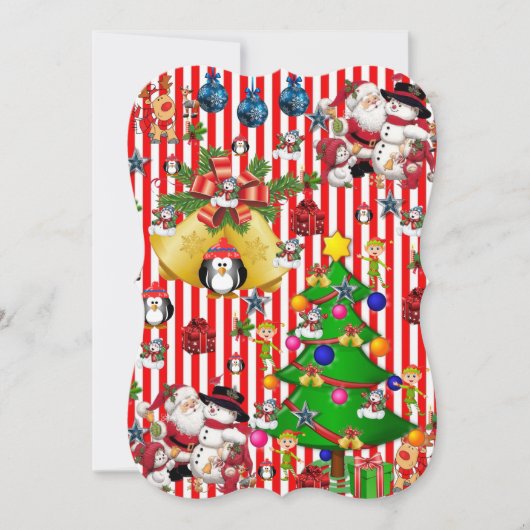 クリスマスフラットグリーティングカード、雪だるまペンギン カード (正面)