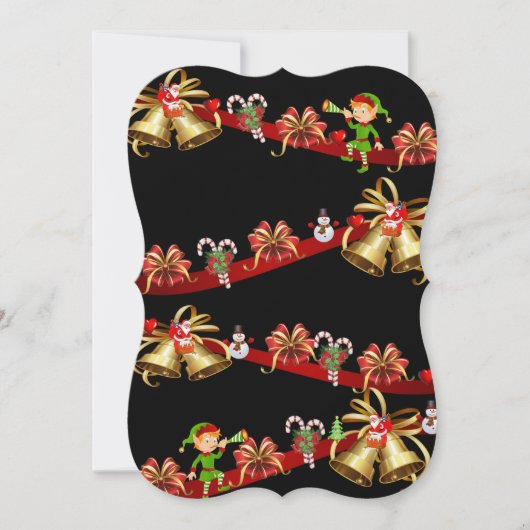 クリスマスフラットグリーティングカード、雪だるま小妖精や小人サンタ カード (正面)