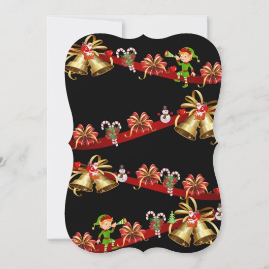 クリスマスフラットグリーティングカード、雪だるま小妖精や小人サンタ カード (裏面)