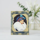 クリスマスフラッパーガールラージホワイトファーコート ポストカード (スタンド正面)