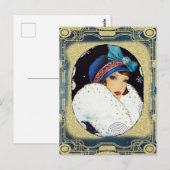 クリスマスフラッパーガールラージホワイトファーコート ポストカード (正面/裏面)