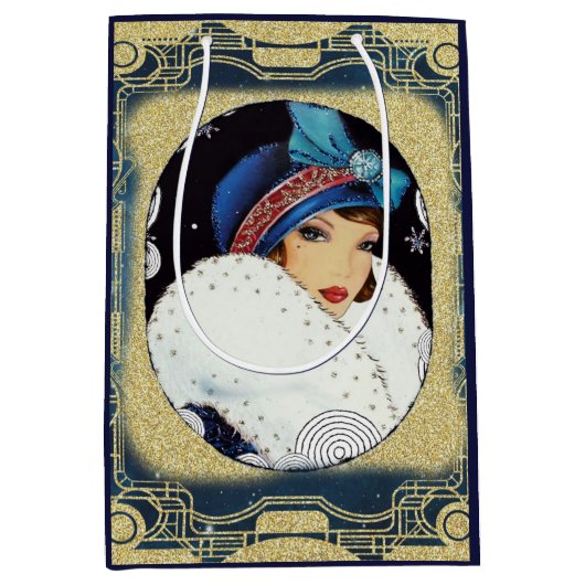 クリスマスフラッパーガールラージホワイトファーコート ミディアムペーパーバッグ (正面)