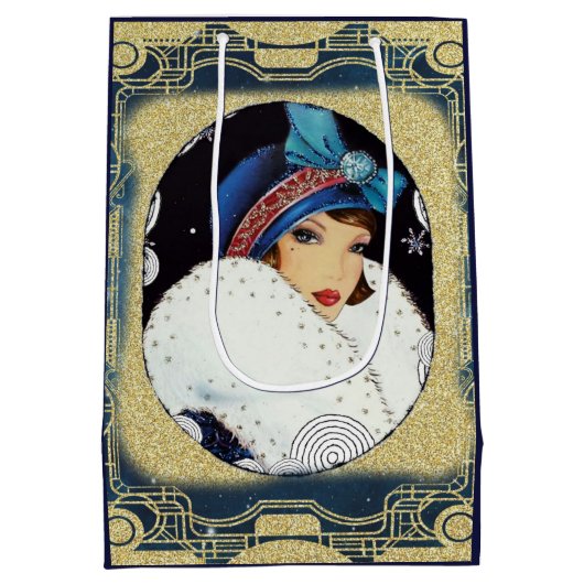 クリスマスフラッパーガールラージホワイトファーコート ミディアムペーパーバッグ (裏面)