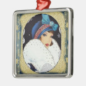 クリスマスフラッパーガールラージホワイトファーコート メタルオーナメント (左)