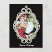 クリスマスフラッパー女の子まぶしい赤と金ゴールドドレス ポストカード (正面)