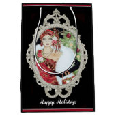 クリスマスフラッパー女の子まぶしい赤と金ゴールドドレス ミディアムペーパーバッグ (正面)