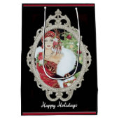 クリスマスフラッパー女の子まぶしい赤と金ゴールドドレス ミディアムペーパーバッグ (裏面)