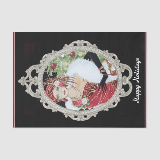 クリスマスフラッパー女の子まぶしい赤と金ゴールドドレス 薄葉紙 (正面)