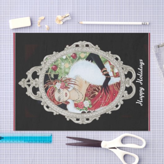 クリスマスフラッパー女の子まぶしい赤と金ゴールドドレス 薄葉紙 (クラフト)