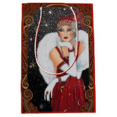 クリスマスフラッパー女の子スターに濡れた夜空 ミディアムペーパーバッグ (正面)