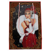 クリスマスフラッパー女の子スターに濡れた夜空 ミディアムペーパーバッグ (裏面)