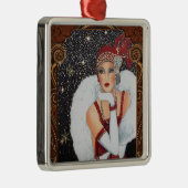 クリスマスフラッパー女の子スターに濡れた夜空 メタルオーナメント (右)
