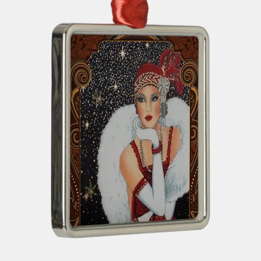 クリスマスフラッパー女の子スターに濡れた夜空 メタルオーナメント (右)