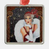 クリスマスフラッパー女の子スターに濡れた夜空 メタルオーナメント (正面)