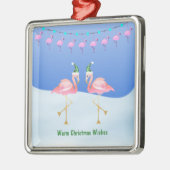 クリスマスフラミンゴとライト – 温かい願い メタルオーナメント (左)