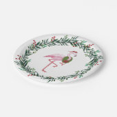 クリスマスフラミンゴとリースパーティー ペーパープレート (アングル)