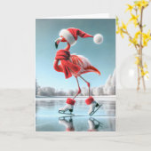 クリスマスフラミンゴアイススケートで滑る カード (黄色い花)