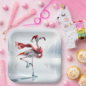 クリスマスフラミンゴアイススケートで滑る ペーパープレート (パーティー)