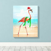 クリスマスフラミンゴオンビーチ キャンバスプリント (インサイチュ (ウッドフロア))