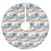 クリスマスフラミンゴオンビーチ ブラッシュドポリエステルツリースカート (正面)