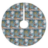 クリスマスフラミンゴオンビーチ ブラッシュドポリエステルツリースカート (正面)