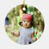 クリスマスフラミンゴサンタフォトブルーピンクかわいい セラミックオーナメント (裏面)