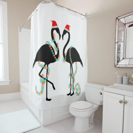 クリスマスフラミンゴサンタ シャワーカーテン (インサイチュ)